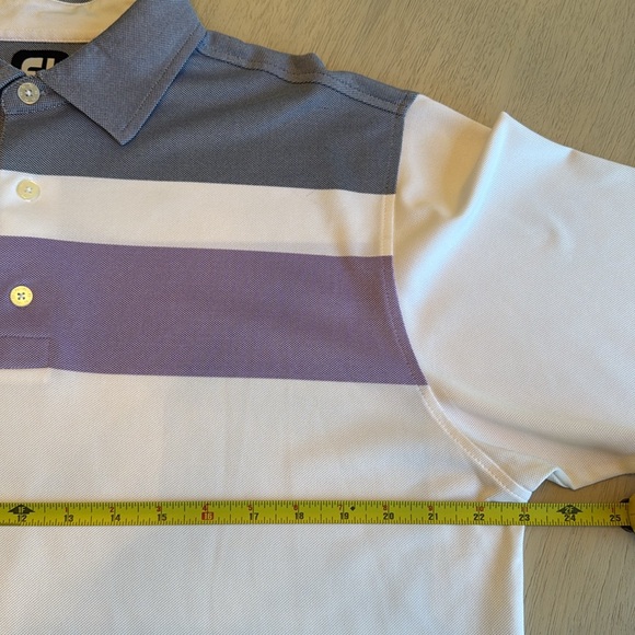 Men’s FootJoy Purple Navy White‎ Stripe Golf Short Sleeve Polo Size Medium - Picture 7 of 12